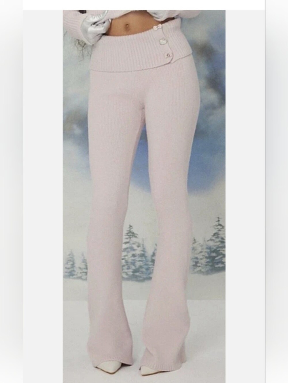 Forever 21 Light Pink Ribbed Flare Knit Pants